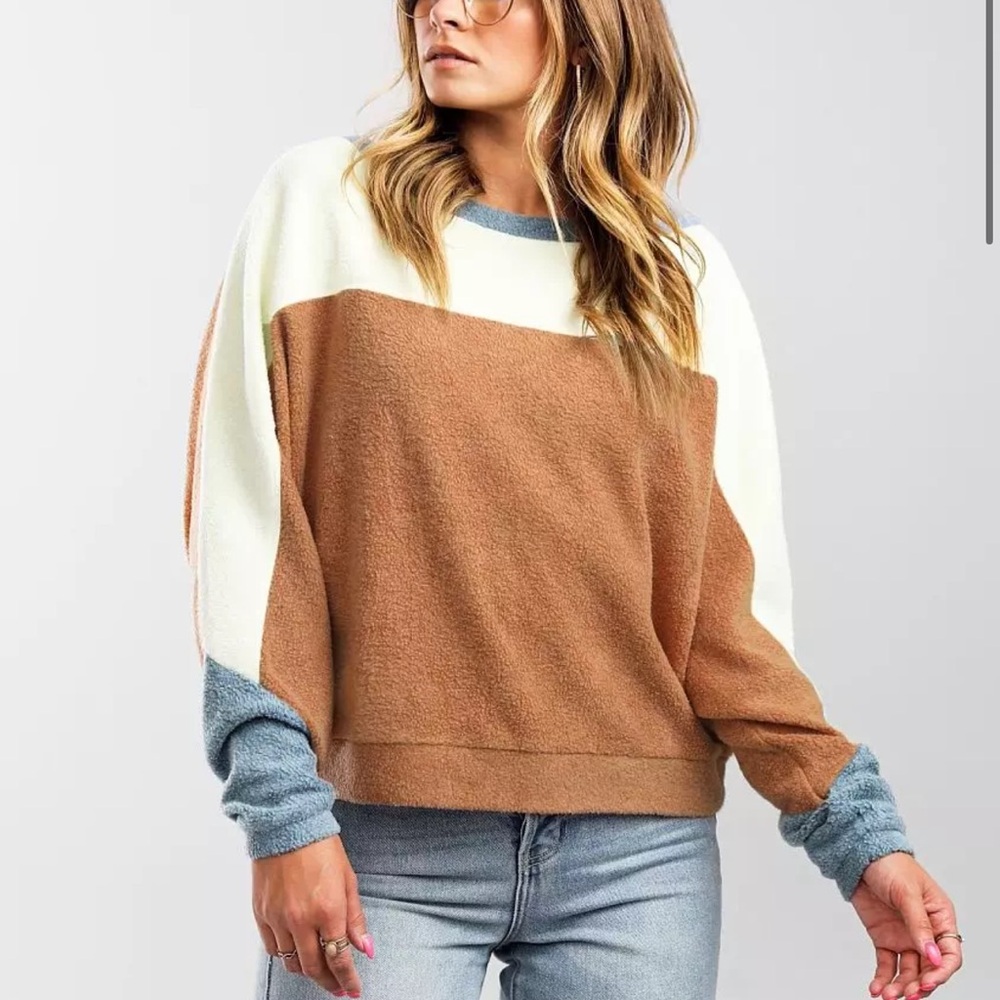 Intimately Free People Blue Monday Fleece Pullover Size XS Oversized Colorblock